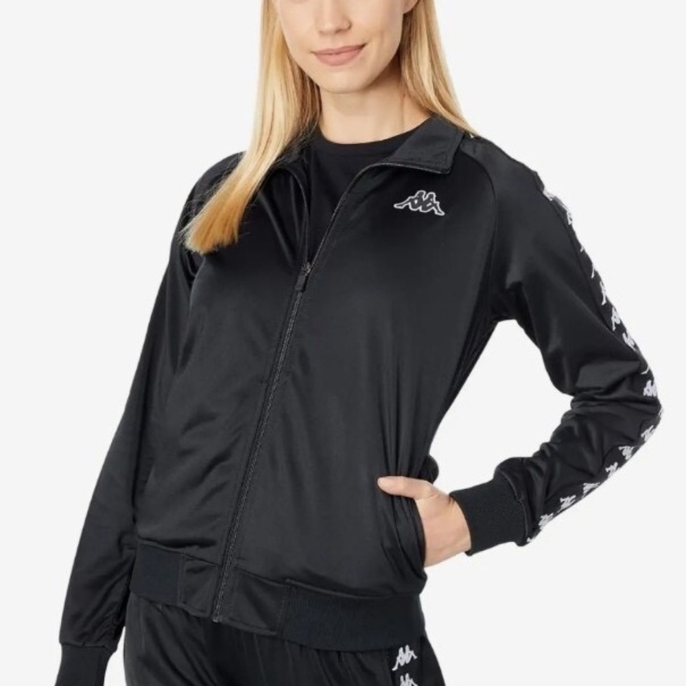 Kappa 222 Banda Wanniston Slim Fit Street Track‎ Jacket Black White Size Large